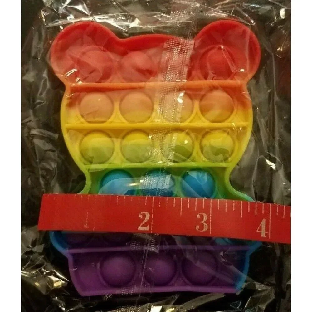 Fidget Toy Teddy Bear Push Pop Bubble Rainbow Silicone Sensory